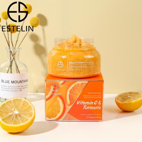 Estelin Whitening Body and Face Scrub with Vitamin C and Turmeric 350gm